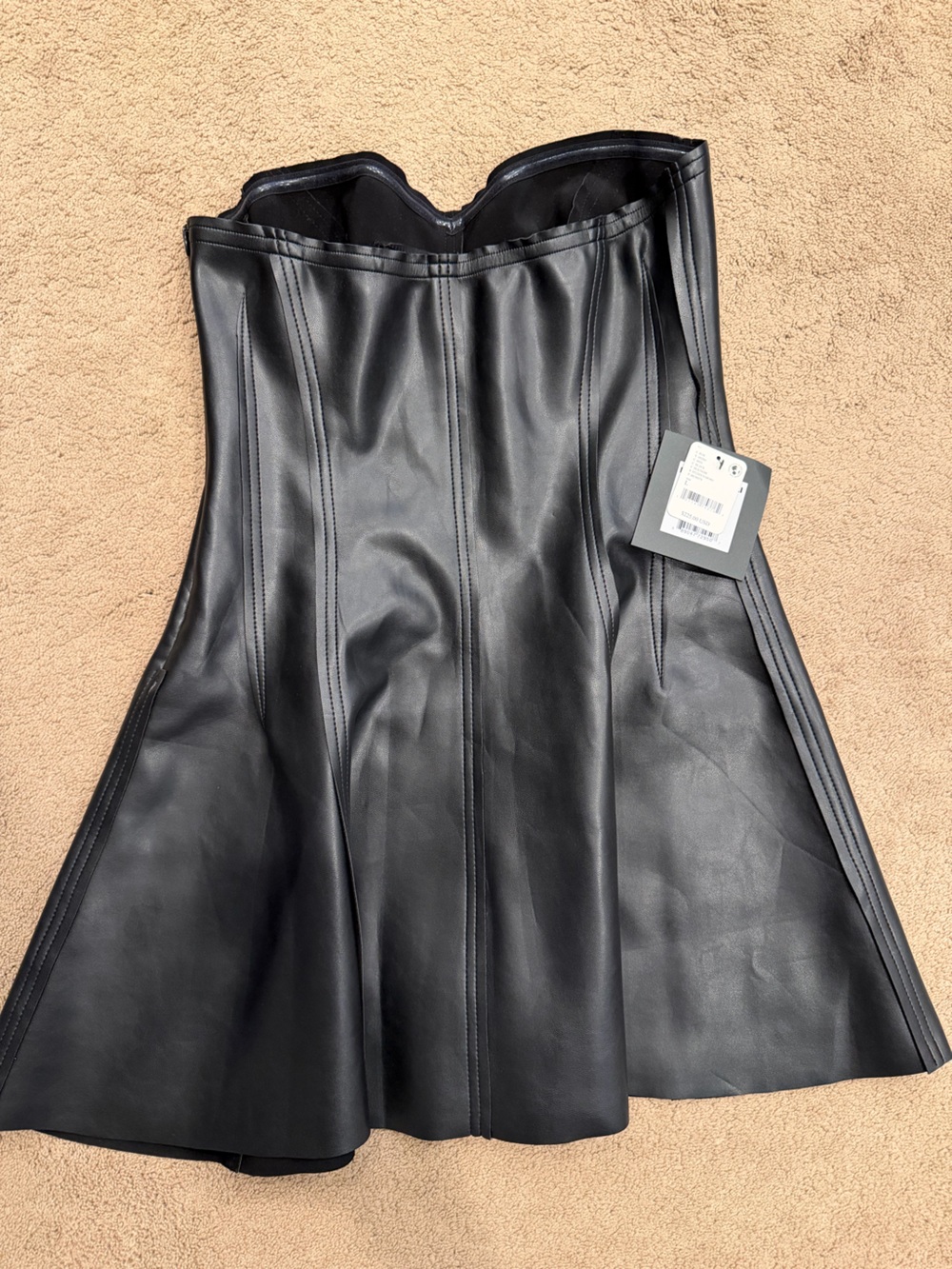 Norma Kamali Black Faux Leather Dress with Strapless Silhouette Size L BRAND NEW - Picture 3 of 5